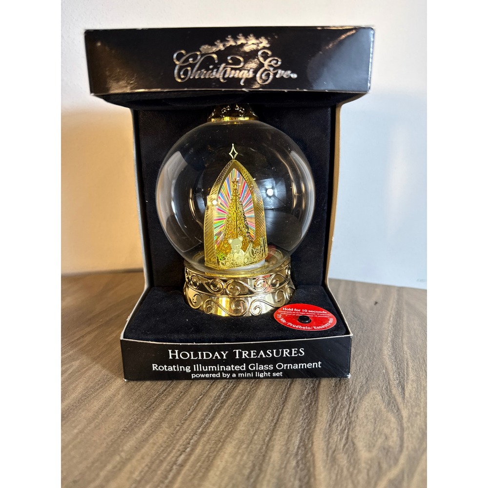 Vintage Santa's Best Christmas Eve Glass Ornament Gold Rotating Lighted